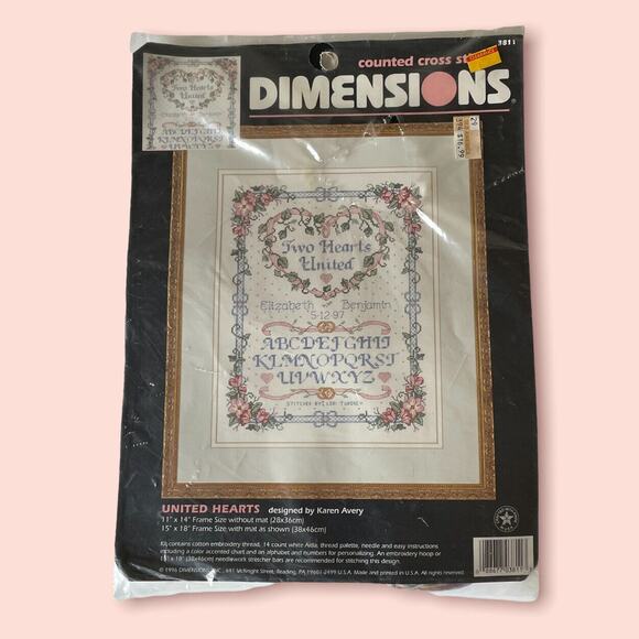 DIMENSIONS Cross Stitch Kit "UNITED HEARTS" #381 Marriage Wedding NEW - Picture 1 of 6